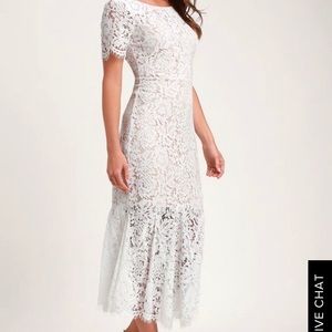 Lulu’s Love You Tonight White Lace Midi Dress